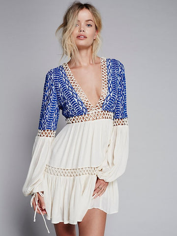 Long Bohemian Folk Holiday Embroidered Dress