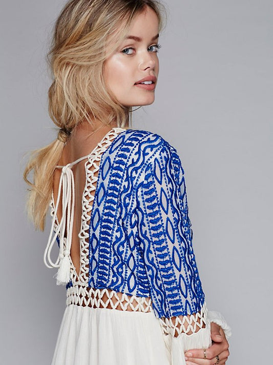 Long Bohemian Folk Holiday Embroidered Dress