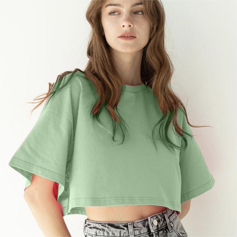 Solid Color Short T Shirt Women Cotton Short Sleeved Top Sexy