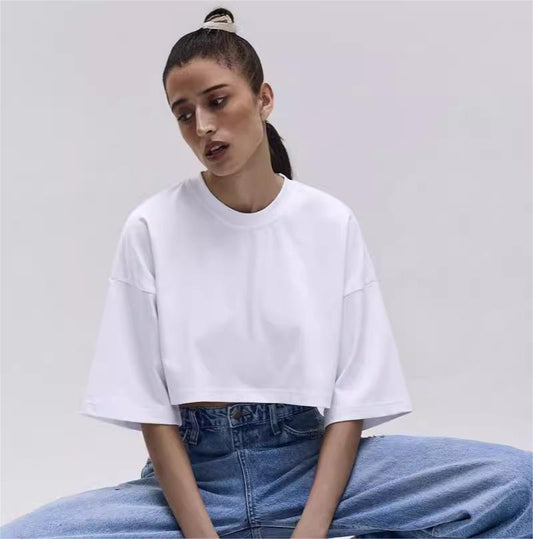 Solid Color Short T Shirt Women Cotton Short Sleeved Top Sexy
