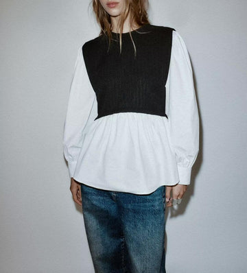Color Contrast Patchwork Blouse