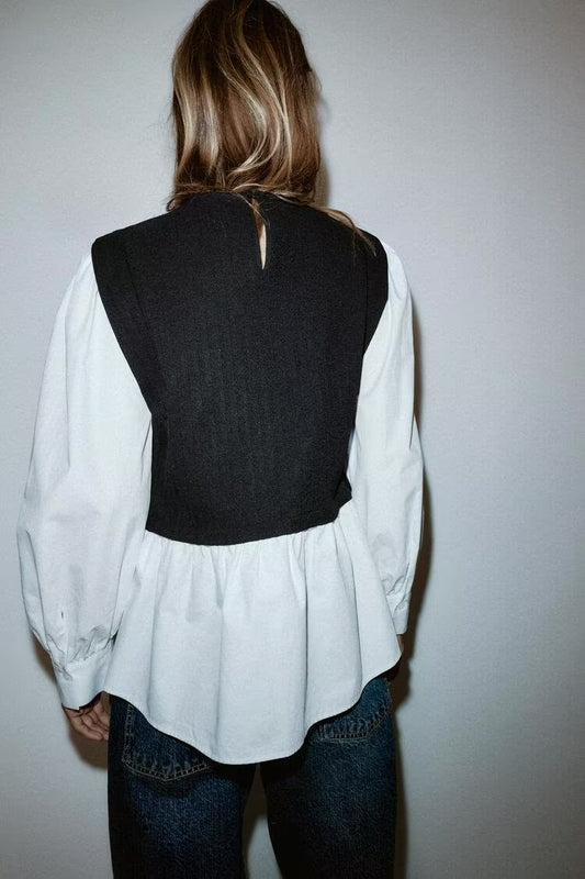 Color Contrast Patchwork Blouse