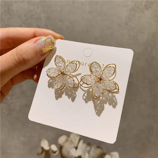hollow crystal flower earrings