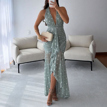 Halterneck Printed Lace up Dress