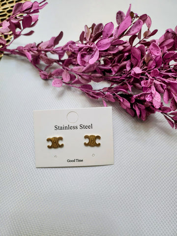 Triomphe Stainless Steel Gold Plated Stud Earrings