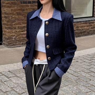 Color Contrast Check Collared Short Coat