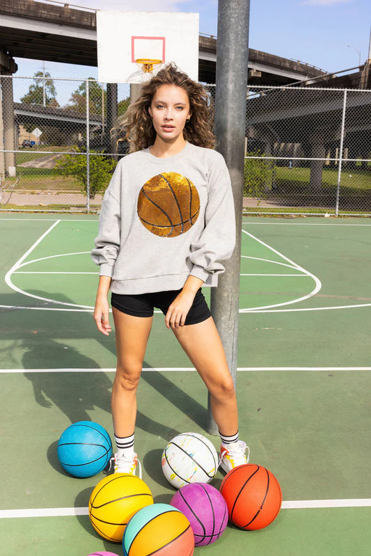 Basketball Sequined Long Sleeve Sweatshirt
