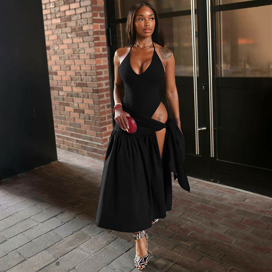 Backless Bodysuit Tied Skirt Set
