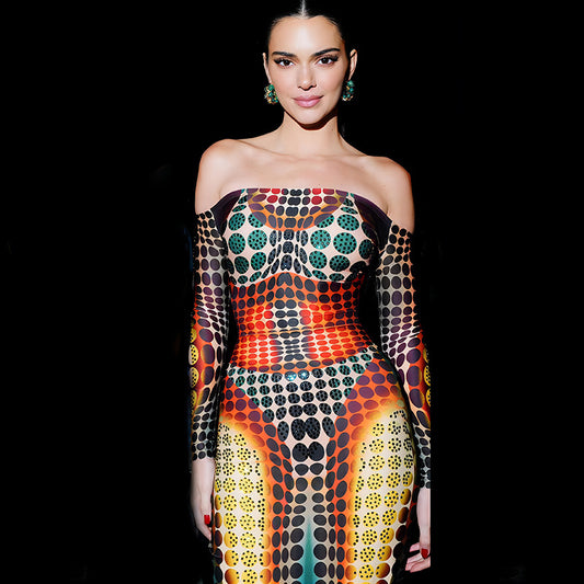 Faux off Neck Stitching Long Sleeve Slim Expansion Dress
