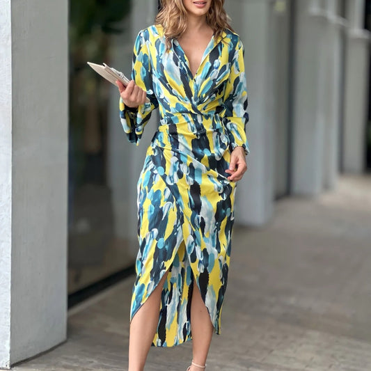 Asymmetric Long Sleeve Mid Length Dress