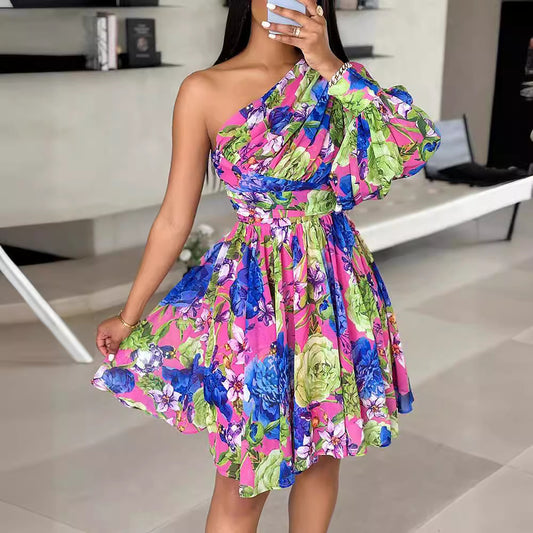 Bohemian Print off Shoulder Long Sleeve Midi Dress