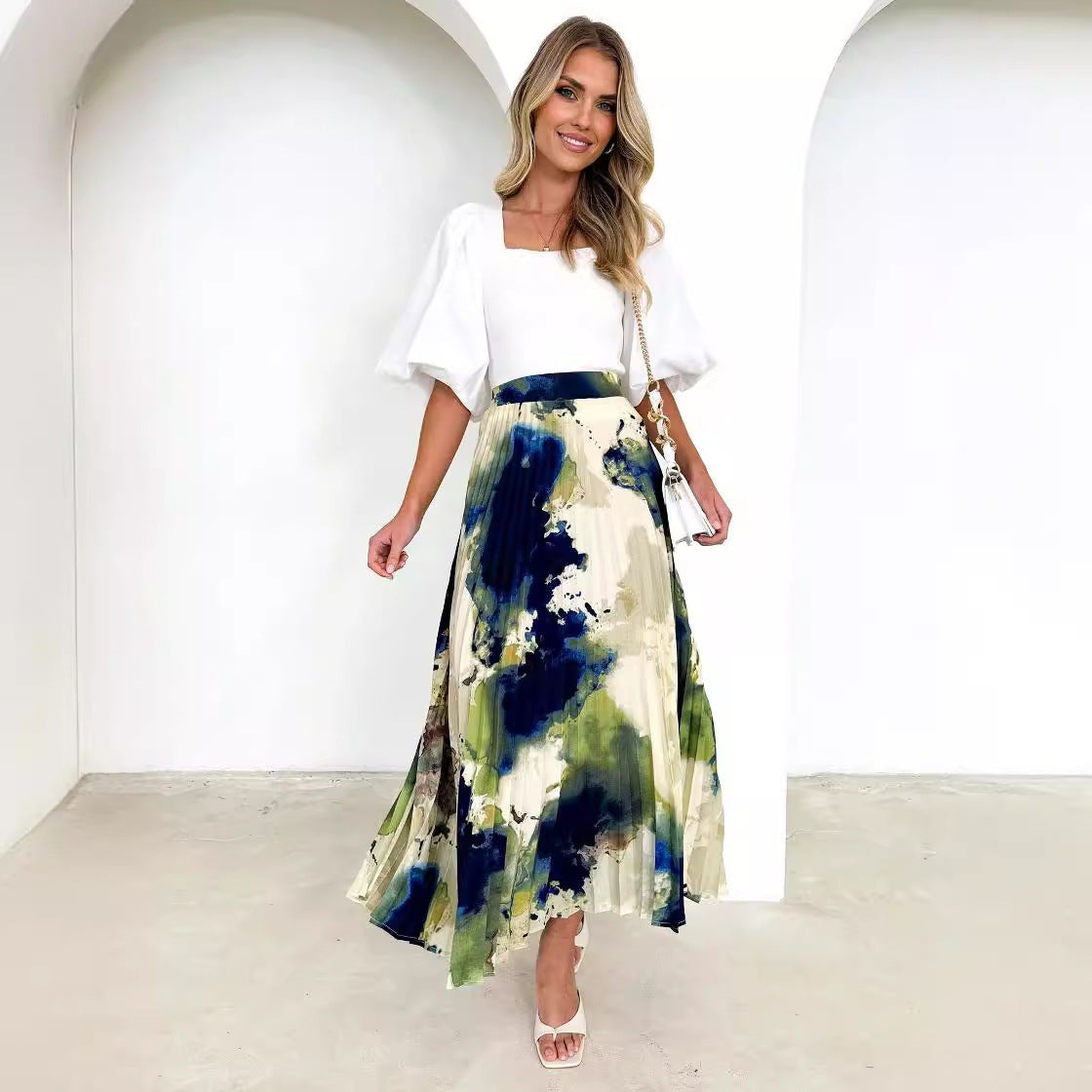 Printed Pleated Skirt