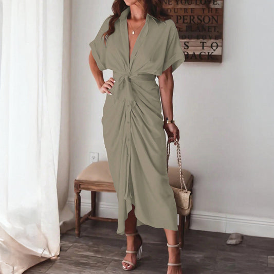 Sexy V neck Double Breasted Dress