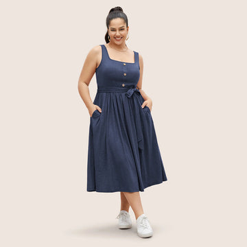 Square Collar Sleeveless A line Midi Dress