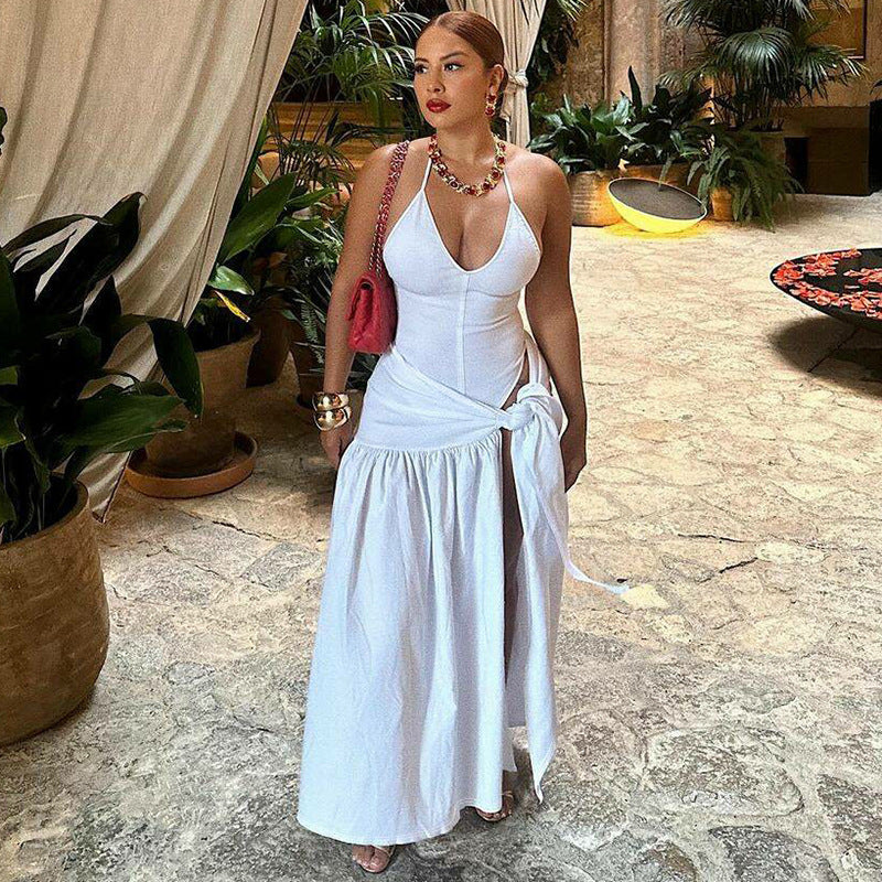 Backless Bodysuit Tied Skirt Set
