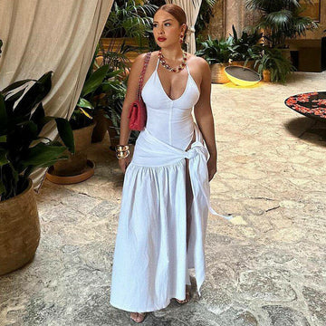 Backless Bodysuit Tied Skirt Set