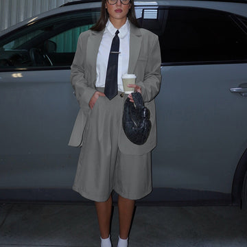 Polo Collar Long Sleeved Design Jacket Cropped Pants Two Piece Set
