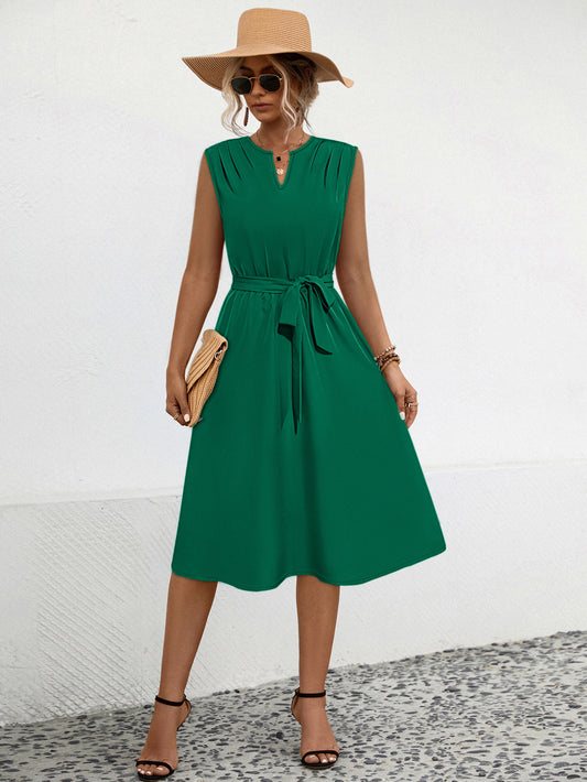 Sleeveless Pleated Tied Dress