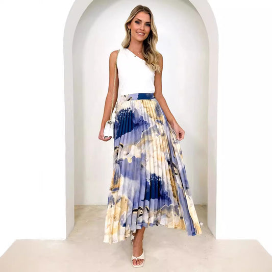 Printed Pleated Skirt
