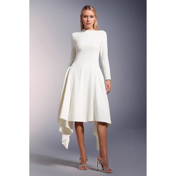 Elegant Diagonal Neckline Fall Winter Irregular Asymmetric Large Long Women Clothing Dress