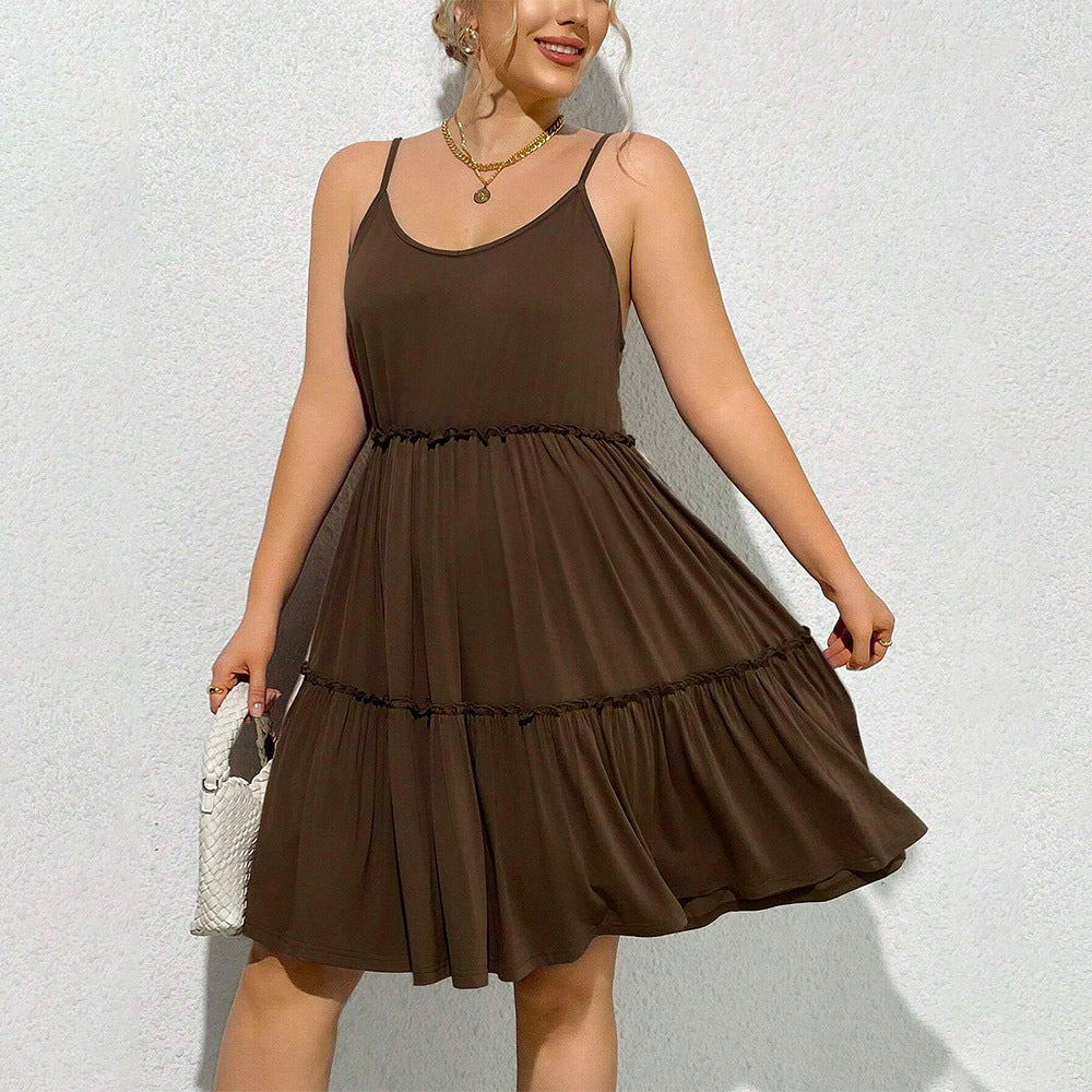 U Neck Solid Color Midi Dress