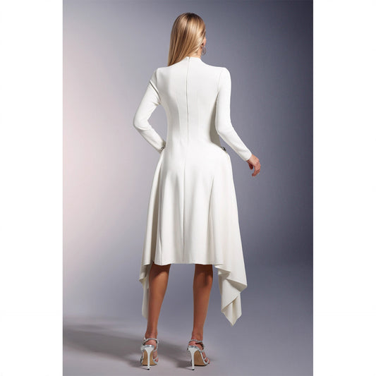 Elegant Diagonal Neckline Fall Winter Irregular Asymmetric Large Long Women Clothing Dress