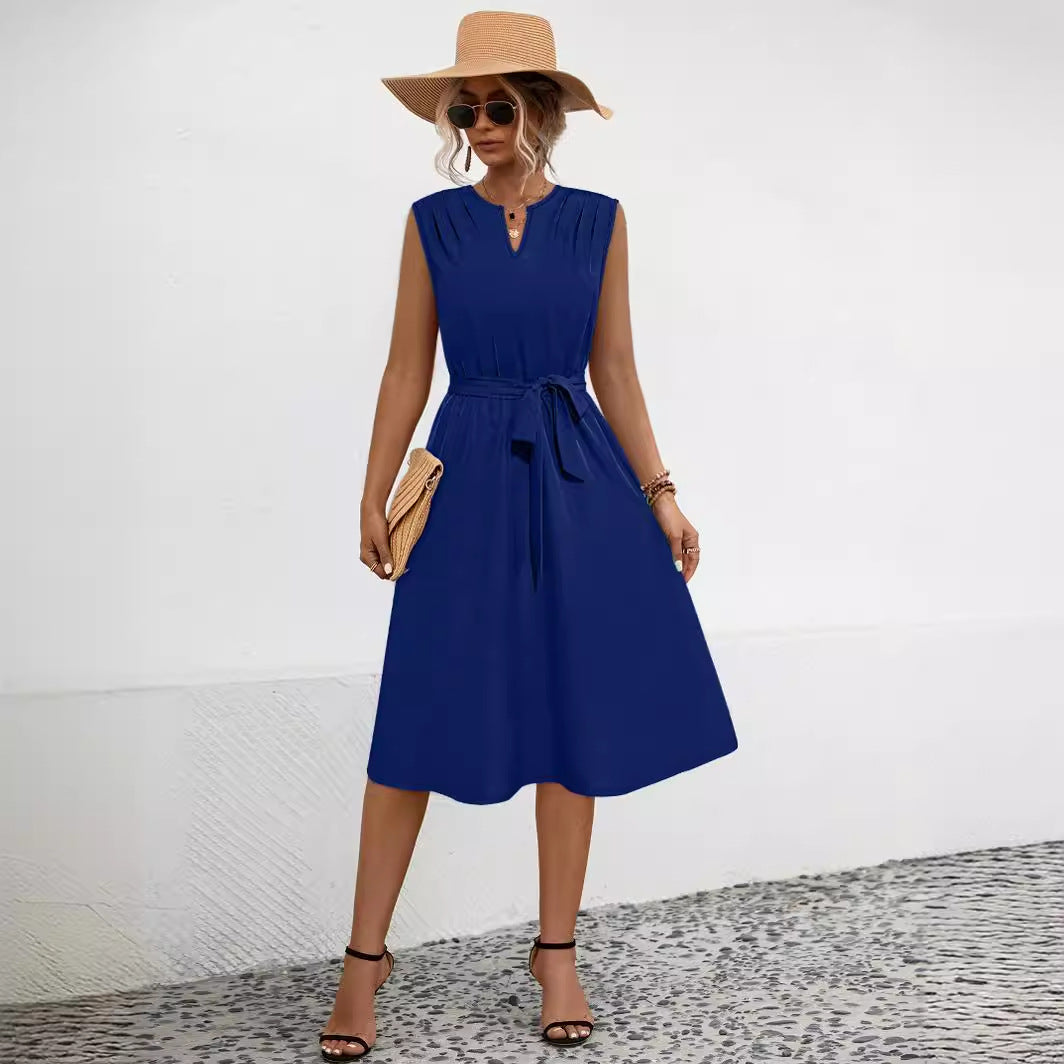 Sleeveless Pleated Tied Dress