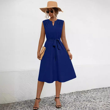 Sleeveless Pleated Tied Dress