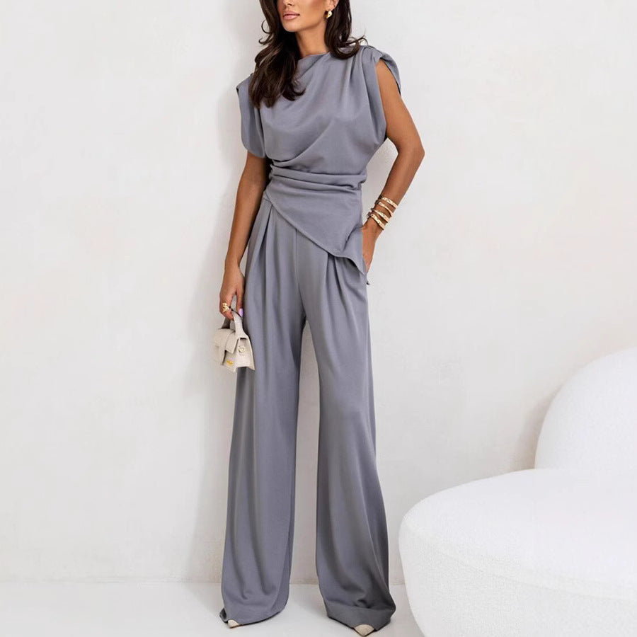 Solid Color Irregular Asymmetric Two Piece Set