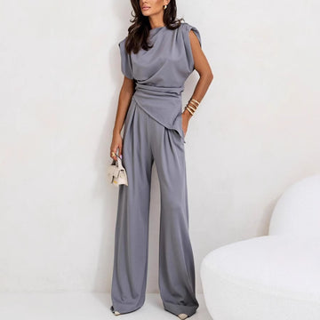 Solid Color Irregular Asymmetric Two Piece Set