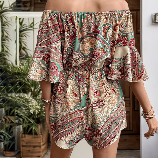 Print Shorts off Shoulder Jumpsuit