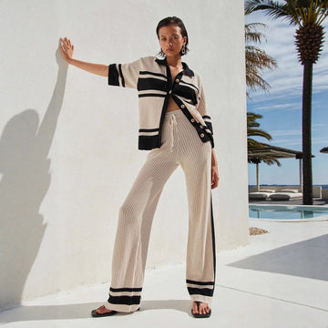 Hollowed out Striped Knitted Two Piece Sets