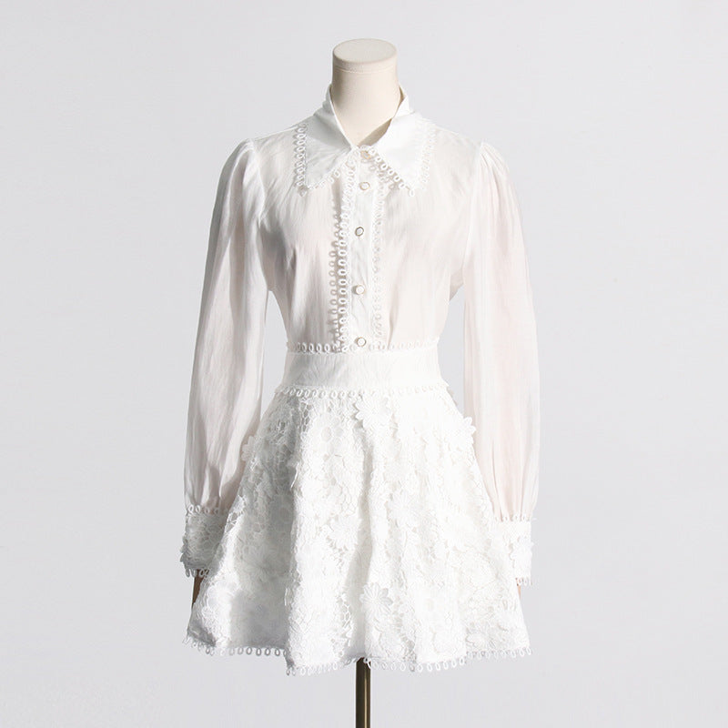 Elegant Single Breasted Shirt Fimbrilla Edge Skirt Set