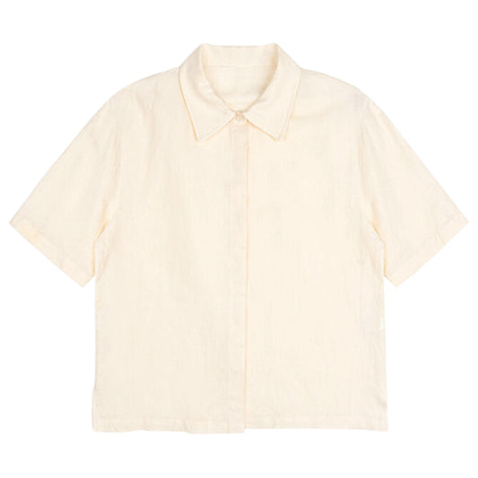 Pure Linen Collared Short Sleeve Top