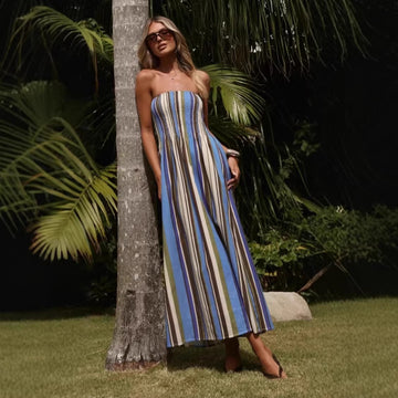 Color Striped Bandeau Dress