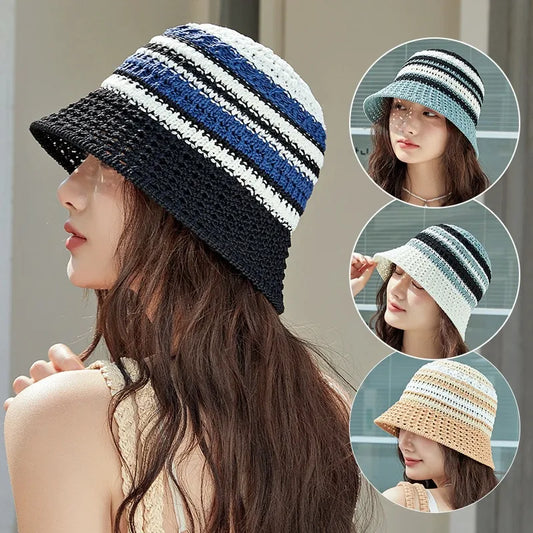a striped sun hat 