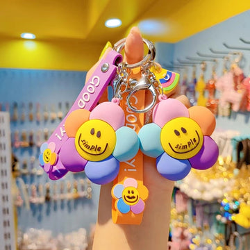 cute Smile face flower silica gel women's bag pendant keychain